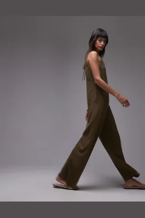 Topshop V neck bermuda jumpsuit in -Green