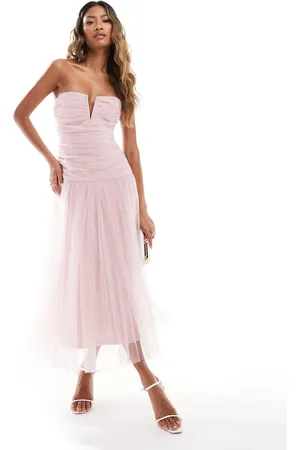 Lace & Beads Drop hem tulle midaxi dress in