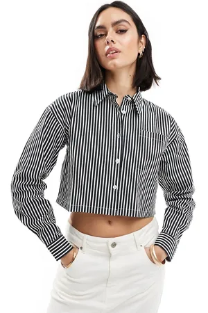 Threadbare Cropped shirt in black and stripe