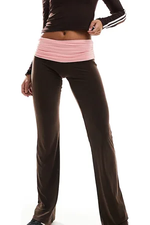 Daisy Street Low rise fold over flare pants in chocolate pink-Multi