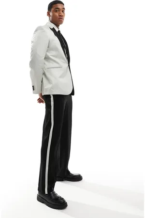 ASOS Wide tuxedo suit pants in black and silver
