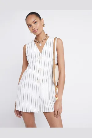 River Island Button down playsuit in stripe-White