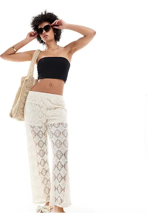 JDY Crochet wide leg pants with shorts insert in -Neutral