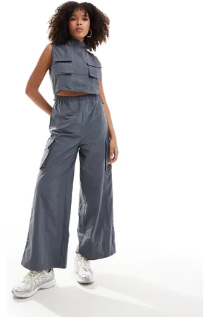 Pimkie Sleeveless cut out wide leg utility jumpsuit in charcoal