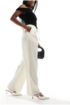 River Island Poplin wide leg pants in stripe-White