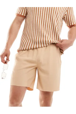 Only & Sons Plisse pull on shorts in beige-Neutral