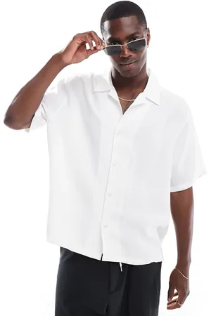 Bershka Premium satin shirt in -Neutral