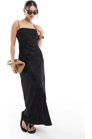Abercrombie & Fitch Satin maxi dress with jacquard print in