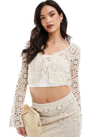 New Look Crochet tie front cardigan in off white (part of a set)