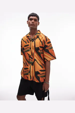 Topman Short sleeve festival fruit print seersucker shirt in