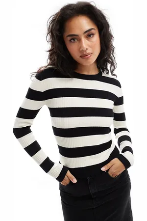JDY Round neck stripe jumper in and white