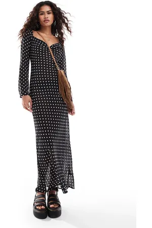 Kiss The Sky Polka dot print cowl maxi dress in black and white