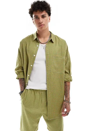COLLUSION Oversized long sleeve shirt in check (part of a set)-Green