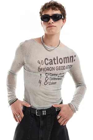 COLLUSION Long sleeve slim fit printed mesh top in -Neutral