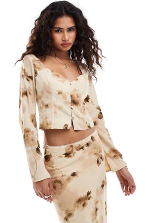 Kiss The Sky Retro flower print long sleeve blouse in yellow