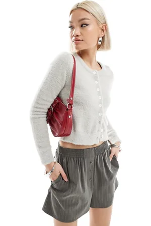 Daisy Street Micro button up knit cardigan in grey marl