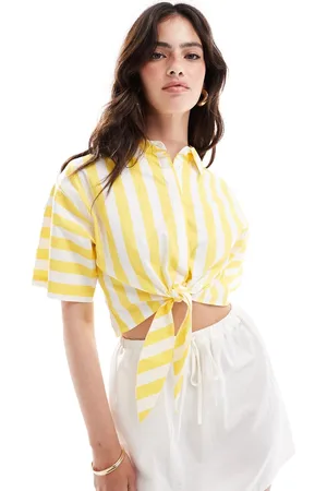 ASOS Crop short sleeve shirt with tie waist in -Multi
