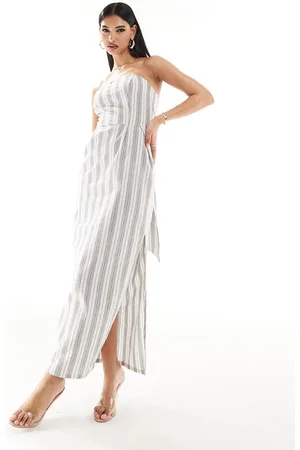 Kaiia Bandeau oversized tie detail maxi dress in -Multi