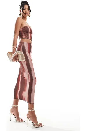 New Look Mesh ombre stripe skirt in orange print