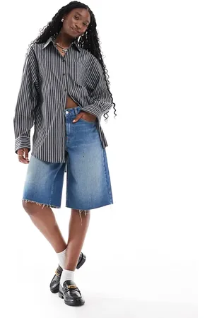 Glamorous Oversized boyfriend shirt in micro stripe-Black