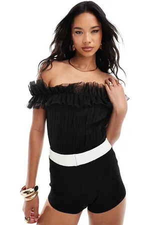 Lace & Beads Strapless ruffle bodysuit in