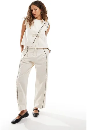 Ghospell Raw edge pants in (part of a set)-Neutral