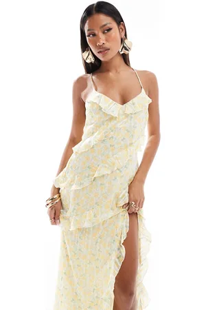 New Look Floral ruffle split maxi dress in