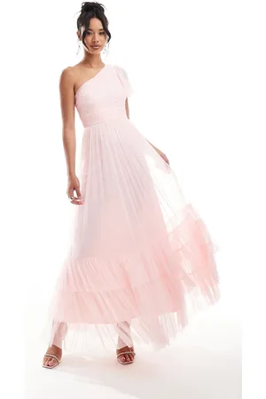 Lace & Beads Bridesmaid Madison one shoulder tulle maxi dress in