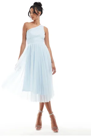 Lace & Beads Bridesmaid one shoulder tulle midi dress in