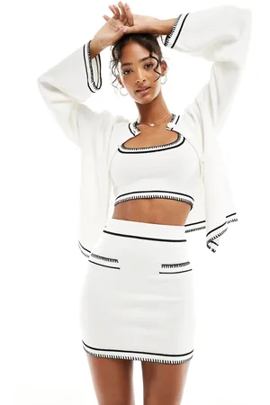SNDYS Knit cardigan in white with black stitch (part of a set)
