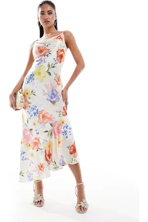 River Island Floral satin midi slip dress in