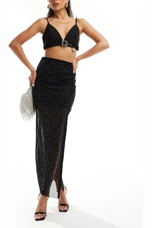 New Look Hotfix mesh side split skirt in