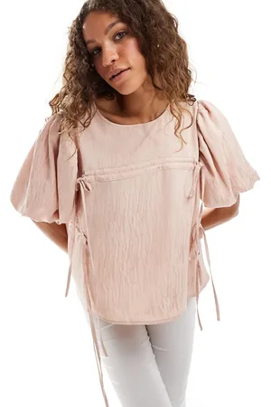 Ghospell Ruched drawstring top in -Neutral