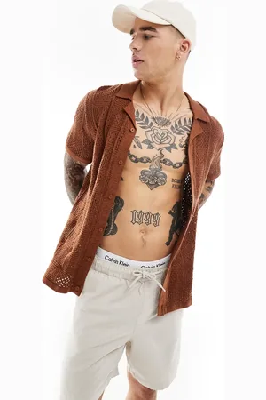 Hollister Short sleeve open stitch knit shirt in -Brown