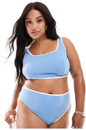 ASOS Curve contrast binding crop bikini top in