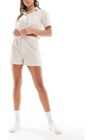 Luna Cropped pyjama shirt in check-Neutral