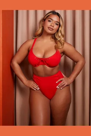 Wolf & Whistle X Natalie Gessey high waist bikini bottoms in with tie detail