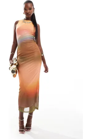 Rare Fashion London mesh racer neck maxi dress in -Multi