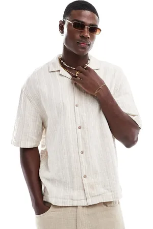 Pull&Bear Short sleeve textured stripe shirt in -Neutral