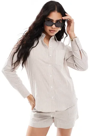 JDY Long sleeve textured shirt in & white stripe (part of a set)-Neutral