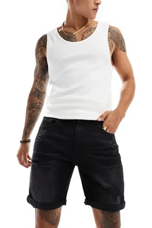 Pull&Bear Slim fit ripped denim shorts in washed -Grey