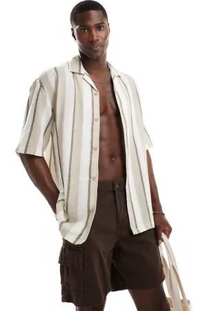 Pull&Bear Brown stripe shirt in -Neutral