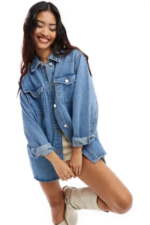VERO MODA Oversized denim shacket in medium blue