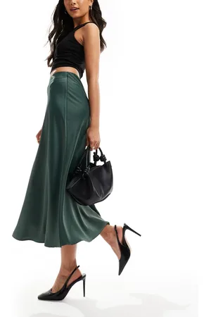 Y.A.S Satin midi skirt in deep green