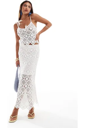 New Look Diamond pattern crochet midi skirt in (part of a set)-White