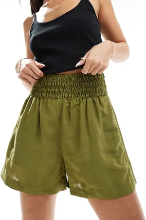 & OTHER STORIES Floaty shorts with ruched drop waist in khaki-Green