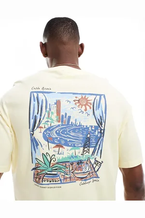 SELECTED Oversized t-shirt with scenic back print in yellow