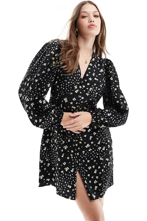 VERO MODA Long sleeved button down mini dress in mono floral