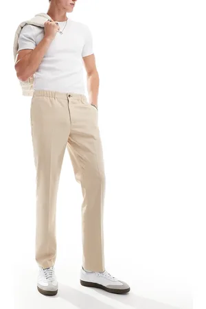 ASOS Wedding slim pull on suit pants in micro texture-Neutral