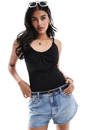& OTHER STORIES Double lined bodysuit with ruched neckline and rope tie back in